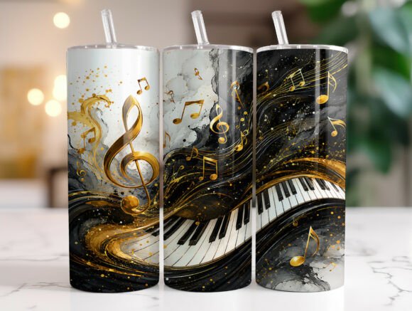 Download Golden Treble Clef Piano Music Tumbler - Gold Collection